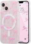 Magnetic Bow Case for iPhone 14 & 13 Pink Slim Clear
