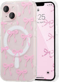 Magnetic Bow Case for iPhone 14 & 13 Pink Slim Clear by Merch Section
