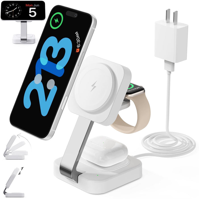 Traveling Wireless Mag-Safe Fast Charging Station,Magnetic 3 In 1 Charger With I