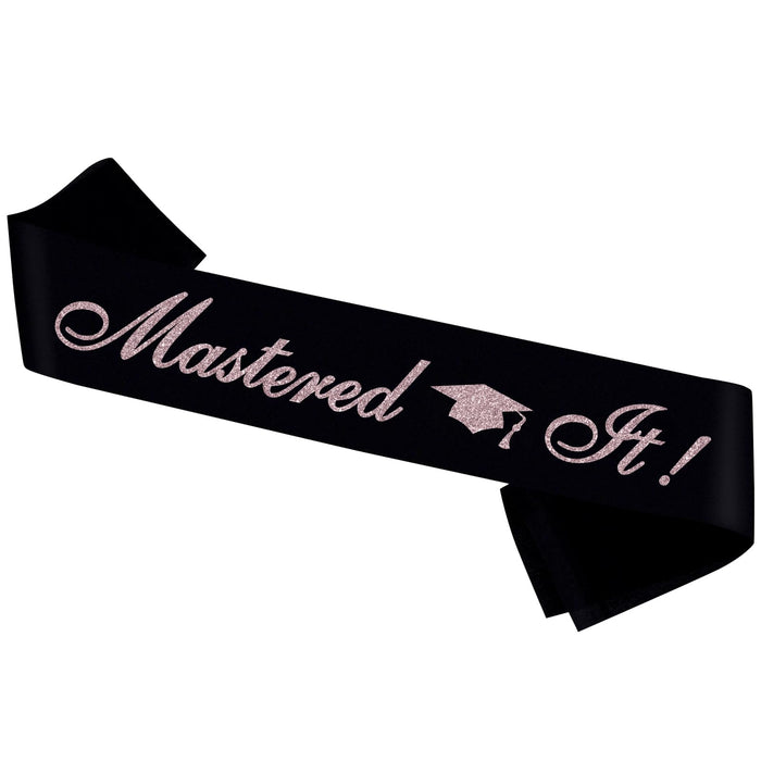PYQWA Mastered It Graduation Sash Black Satin Rose Gold Foil Class of 2026 by Deal US