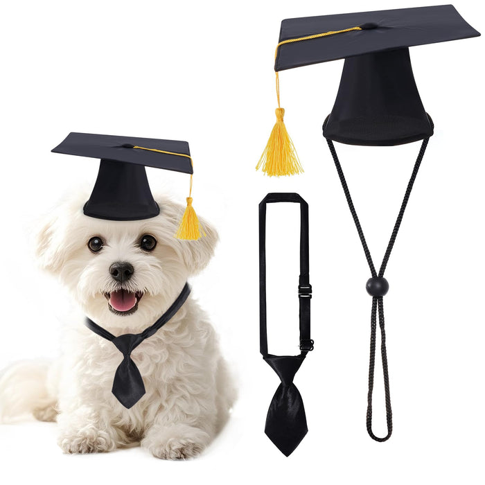Pet Graduation Caps with Necktie Dog Graduation Hat with Yellow Tassel Pet Grad Costume Accessory for Small Dogs Cats Party Outfit