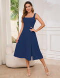 Gardenwed Womens Square Neck Midi Dress Sleeveless Slit Cocktail Navy M by Deal US