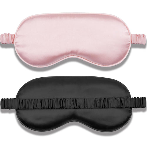 Amrules Sleep Mask Set of 2, Adjustable Silk Eye Mask for Sleeping, Soft Sleeping Eye Shade Cover for Women, Good for Blocking Light, Reducing Puffiness, Enhancing Sleep Quality (Blush Pink & Black)