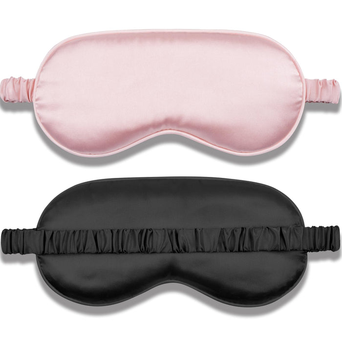 Amrules Sleep Mask Set of 2, Adjustable Silk Eye Mask for Sleeping, Soft Sleeping Eye Shade Cover for Women, Good for Blocking Light, Reducing Puffiness, Enhancing Sleep Quality (Blush Pink & Black)