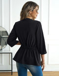 CiCiBird Womens Dressy 3/4 Sleeve Zip Peplum Blouse Black Size S by Deal US