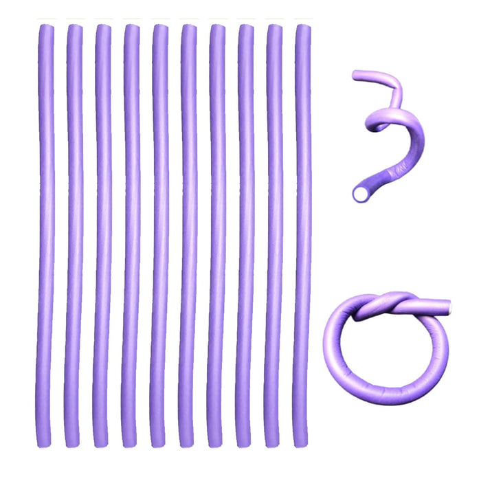 Foam Hair Rollers 10 Pack — No-Heat Curling Rods for Long & Short Hair, Purple