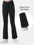 Kirinkylin Girls Flare Leggings 2 Pack V Cross Bootcut Pockets Black Size 10-11 by Deal US