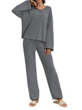 GUOLEZEEV Two Piece Lounge Set Soft Pajama Long Sleeve Pant Gray Size L by Deal US