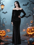 QUJQOM Halloween Gothic Dress Black V-neck Red Rose Wig Size L by Deal US