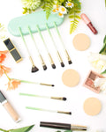 Eye Makeup Brush Set, 8 Pcs Update Synthetic Eyeshadow Brush Angled Eyebrow Brush Lip Brush with 3Pcs Powder Puffs and Green Case