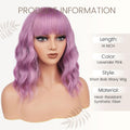 BATISI Lavender Pink Wavy Bob Synthetic Wig Short Shoulder Length Bangs by Deal US