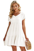 Fangetey Women's V-Neck Button Down Tunic Dress Short Sleeve White Size S by Deal US