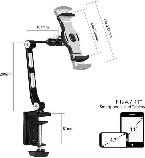 IN STOCK! Suptek YF208B Aluminum Alloy Cell Phone Desk Mount Stand 360° Tablet Stand and Holders Adjustable for iPad, iPhone, Samsung, Asus and More 4.7-11 inch Devices, Good for Bed, Kitchen, Office by Silarius