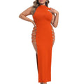 SILUI Women's Mock Neck Sleeveless Goth Maxi Dress Orange Size 2025 by Deal US