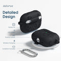 Adorve AirPods Pro 2 Silicone Case Flower Engraved Black Front LED Visible by Deal US