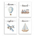 VIIJJUE Nursery Wall Art Set 4 Transportation Prints 8x10 Watercolor Blue by Deal US