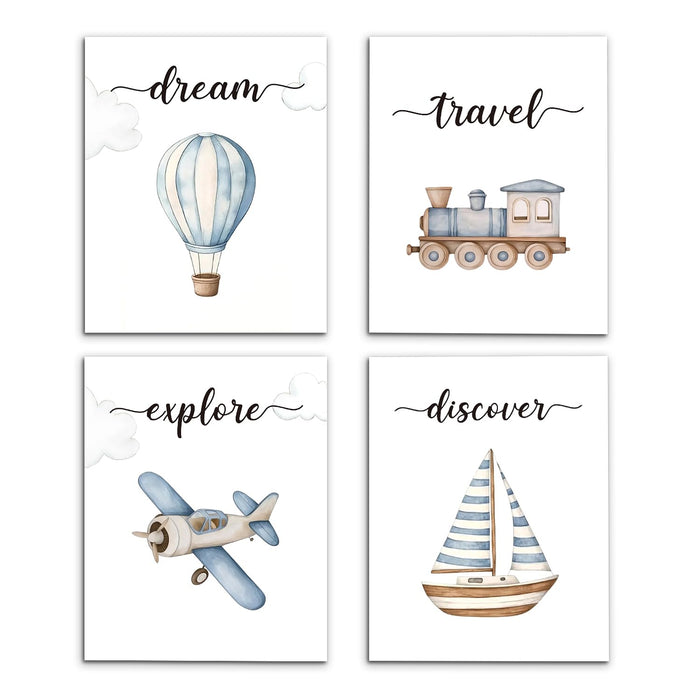 VIIJJUE Nursery Wall Art Set 4 Transportation Prints 8x10 Watercolor Blue by Deal US
