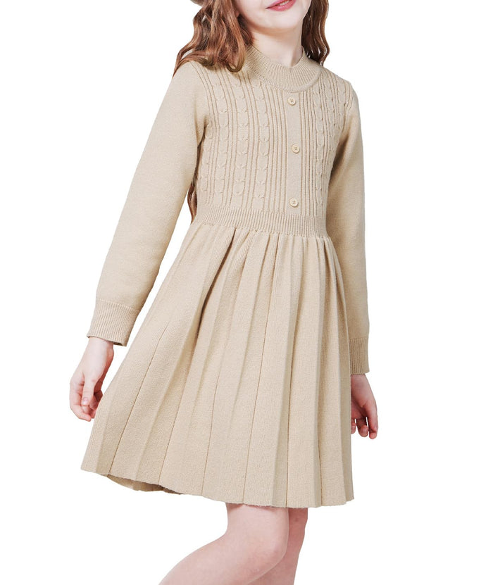 WULFUL Girls Long Sleeve Sweater Dress Pleated Knit Casual Fall Winter 5-12Y by Deal US