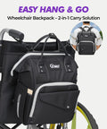 YMU Wheelchair Backpack Bag Large Insulated Pocket Black Shoulder Strap by Deal US