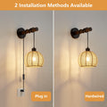 SGLfarmty Boho Rattan Plug-in Wall Sconces Set of 2 Rustic Hemp Rope by Deal US