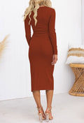 Duigluw Cutout Twist Front Crisscross Bodycon Midi Dress Brown Size L by Deal US