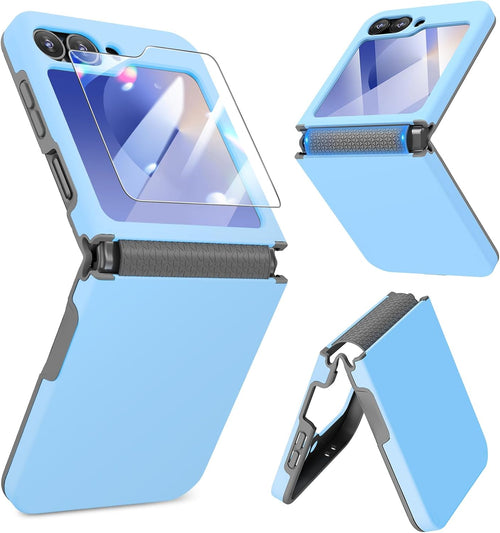 Case for Samsung Galaxy Z Flip 6 & 5 with Hinge Cover Screen Protector Black by Merch Section