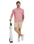 MICHEL ROUEN Men's Dry Fit Golf Polo Shirt Pink Heather Jacquard Size M by Deal US
