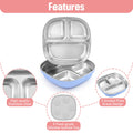 Flysich Stainless Steel Toddler Plate 2pc Divided Suction Blue Grey BPA Free by Deal US