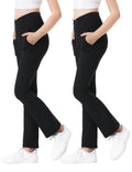 Kirinkylin Girls Flare Leggings 2 Pack V Cross Bootcut Pockets Black Size 10-11 by Deal US