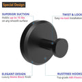 Homeshifters SUS 304 Stainless Steel Matte Black Suction Cup Hooks 2 Pc by Deal US