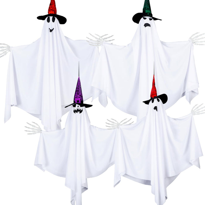 Threan 4-Piece Hanging Ghost Decorations 28-35" White Halloween Decor by Deal US