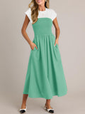 Wenrine Womens Casual Summer Midi Dress Smocked Cap Sleeve Green Size L by Deal US