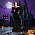 QUJQOM Halloween Gothic Dress Black V-neck Red Rose Wig Size L by Deal US