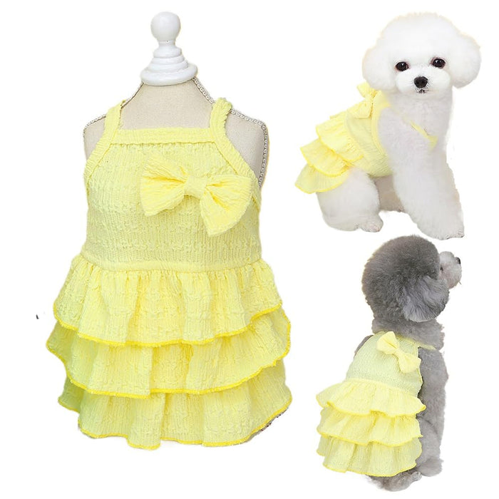 Wiz BBQT Chihuahua Yorkie Dog Dress Sleeveless Ruffles Bow Yellow Size L by Deal US