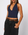 TiulZial Womens Backless Halter Crop Tank Top Navy Blue Size M by Deal US