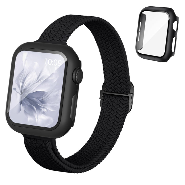 Butifacion Slim Braided Nylon Band Case for Apple Watch 40-46mm Black by Deal US