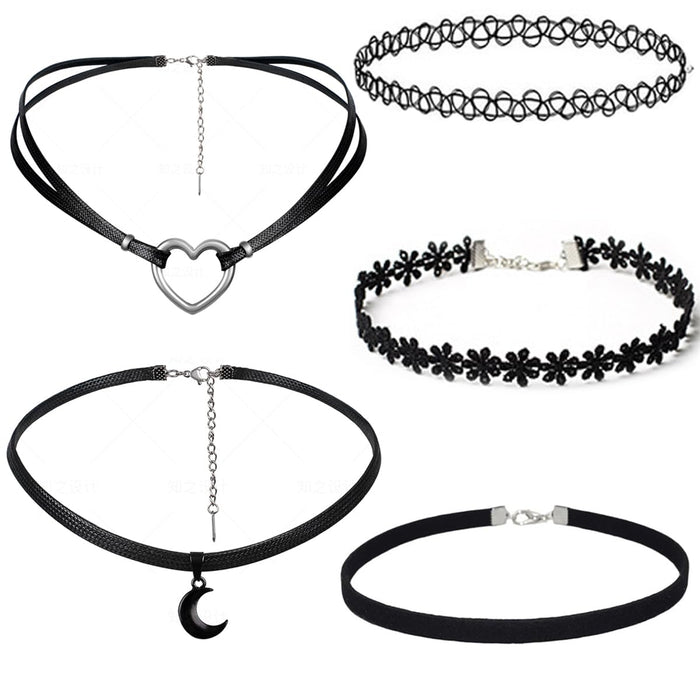 5 PCS Necklaces Choker Set Gothic Boho Moon Necklace, Moon Necklaces for Women,L