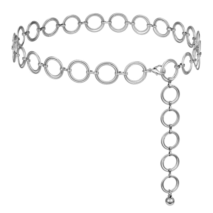 Link Body Chain Belt Ladies Waist Chain Belts for Jeans Dress (B-Silver, F