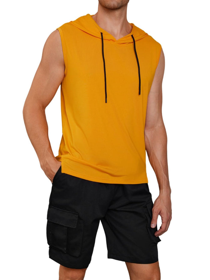 VIPWOLF Men's Sleeveless Hoodie Tank Top Drawstring High Low Hem Yellow Size L by Deal US