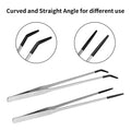 Novery 2PCS Stainless Steel Reptile Feeding Tongs with Rubber Tip, 10.6” Straight & Curved Long Tweezers for Aquarium or Craft, Bearded Dragon Tank Snakes Enclosure Accessories, Terrarium Supplies