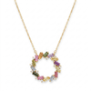 IGI Certified 1.71 Ct Multi Color Unheated Sapphire Diamond 14K Yellow Gold Circle Wreath Pendant Necklace