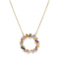 IGI Certified 1.71 Ct Multi Color Unheated Sapphire Diamond 14K Yellow Gold Circle Wreath Pendant Necklace by Fine Color Jewels