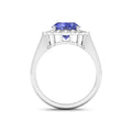 2.69 Ct Oval Violet Tanzanite and White Diamond Prong 14k Gold Halo Statement Floral Ring by Fine Color Jewels