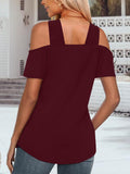 Bellcoco Womens Cold Shoulder V Neck Red Blouse Top XL by Deal US