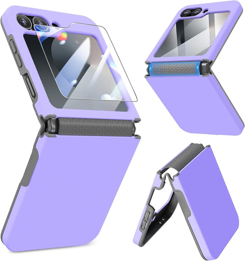 Case for Samsung Galaxy Z Flip 6 & 5 with Hinge Cover Screen Protector Black by Merch Section