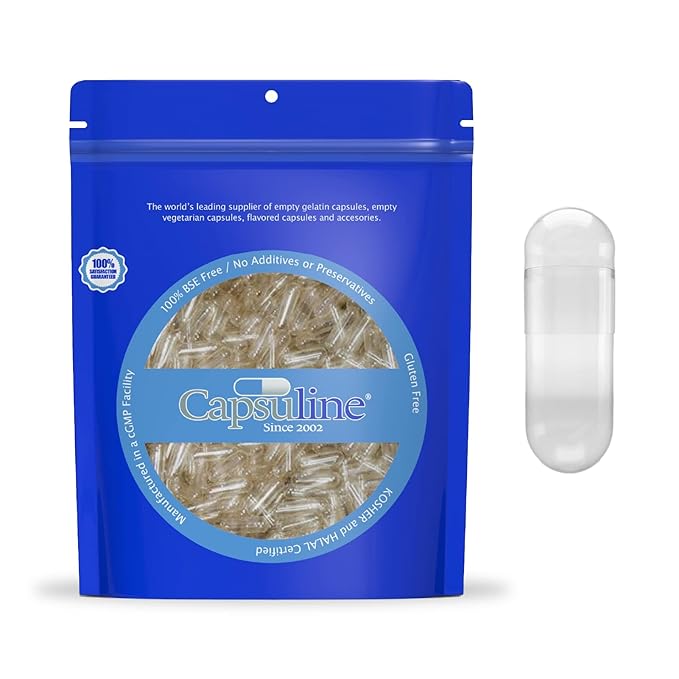 CLEAR SIZE 00 EMPTY GELATIN CAPSULES BY CAPSULINE - 1000 COUNT - GELATIN CAPSULES - 1000 by Pasteur Pharmacy