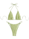 GORGLITTER Women's Lace Bikini Set Halter Triangle Thong Green Frill Size XL by Deal US