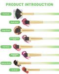 Eye Makeup Brush Set, 8 Pcs Update Synthetic Eyeshadow Brush Angled Eyebrow Brush Lip Brush with 3Pcs Powder Puffs and Green Case