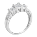 10K White Gold 1/2 Cttw Brilliant & Baguette Cut Diamond 3 Stone Design with 3 Square Clusters Engagement Ring (H-I Color, SI2-I1 Clarity) - Size 6-3/4 by Bids.com