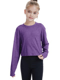 CharmWM Girls Long Sleeve Crop Top Crew Neck Casual Tee Deep Purple Size 9-10Y by Deal US